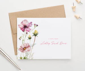 PS196 Floral elegant personalized stationery folded script pink purple wildflower