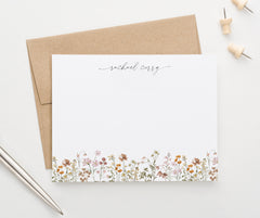 PS204 Rustic Fall Wildflower Stationery Custom Note Cards Florals summer script women pink orange