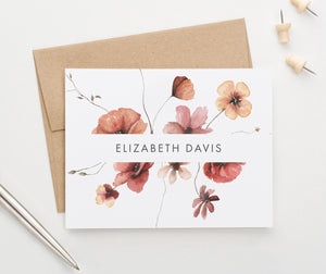 PS207 Modern Elegant Floral Personalized Stationery Sets fall summer women wildflowers folded wild flower block font