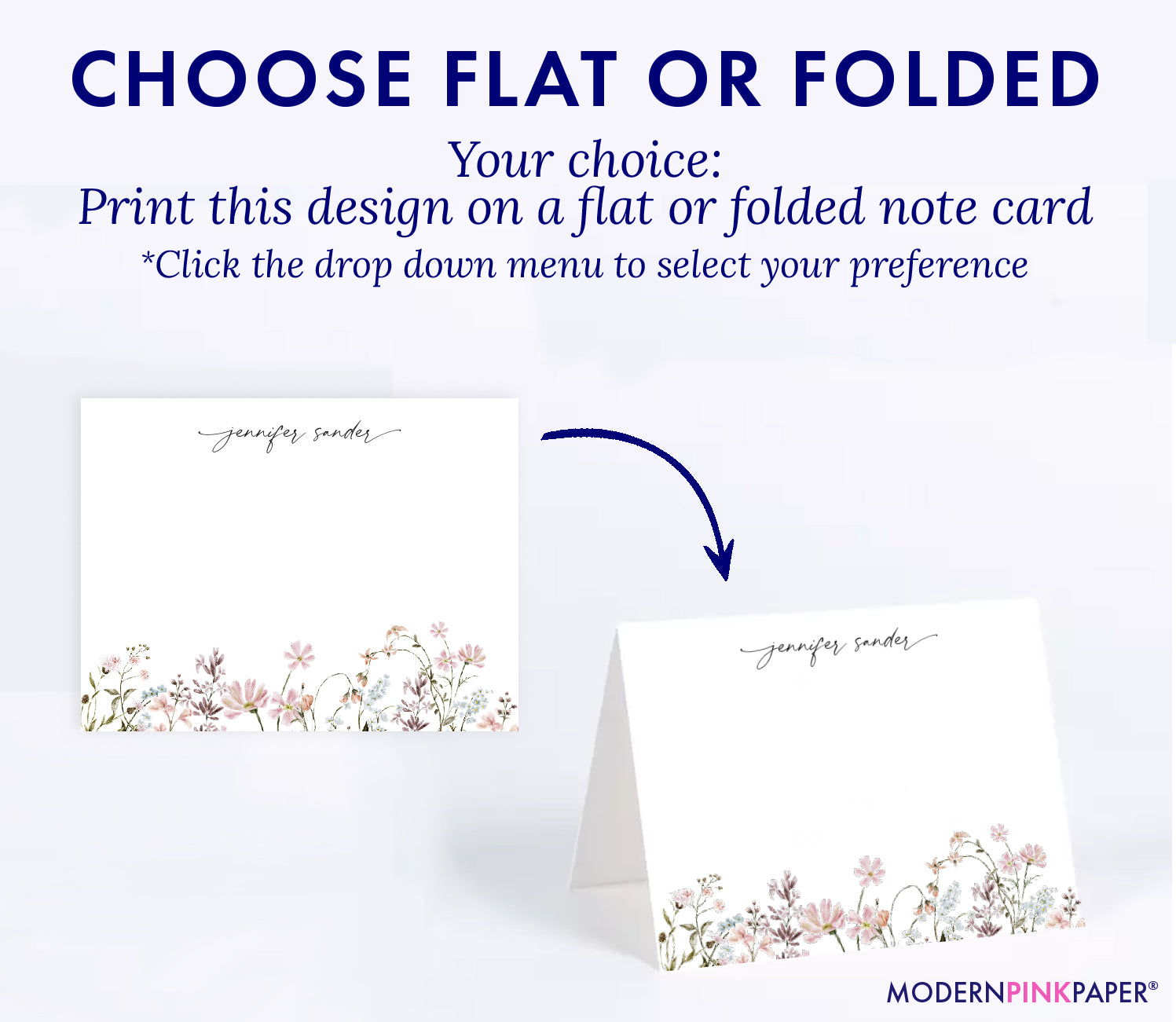 Soft Pink Wildflower Notecards Personalized