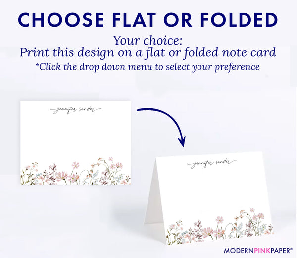 Soft Pink Wildflower Notecards Personalized - Modern Pink Paper