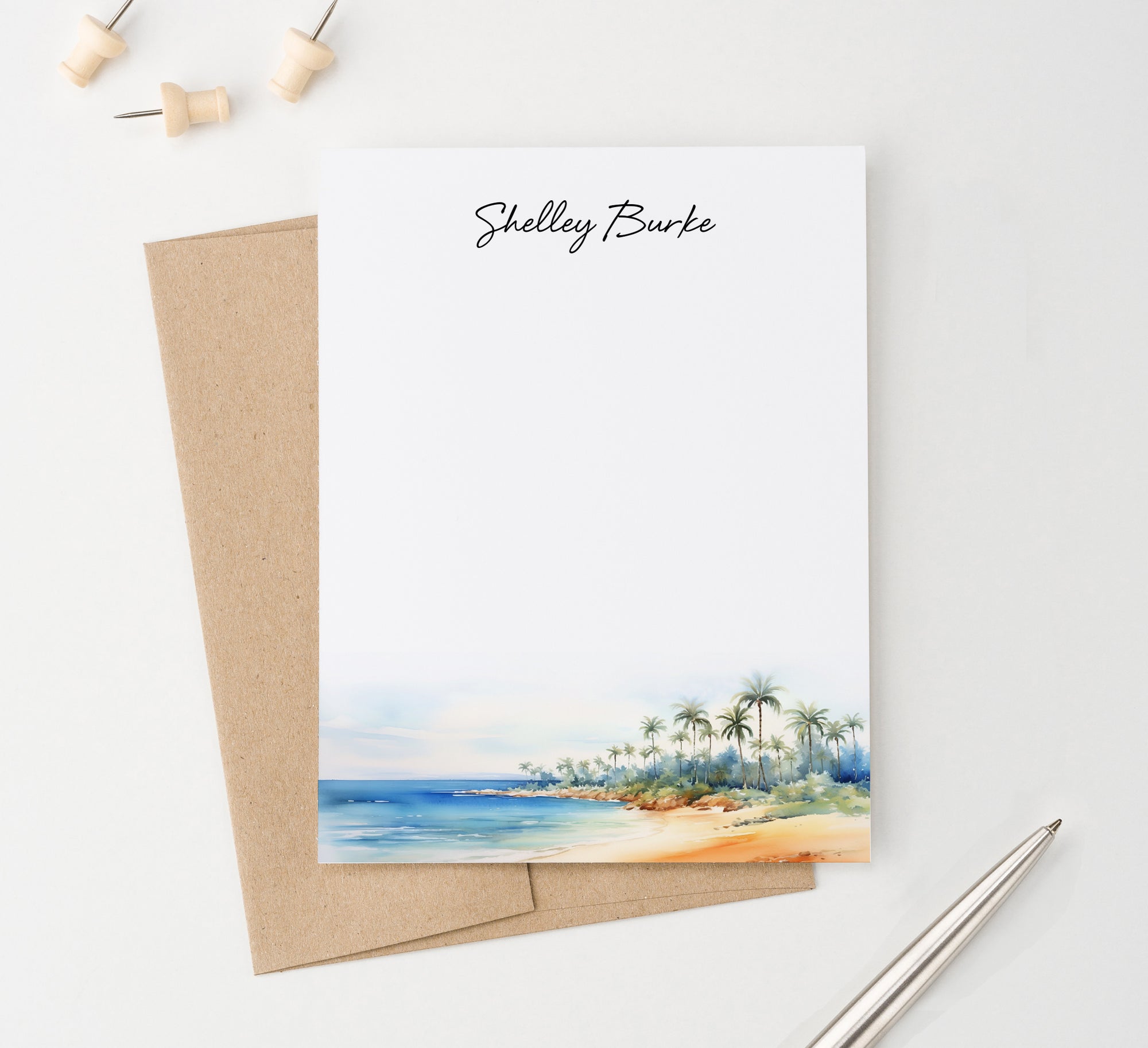 Vibrant Personalized Tropical Beach Stationery Landscape