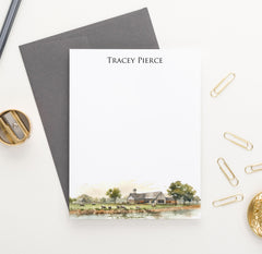 Personalized Watercolor Farmhouse Landscape Note Cards