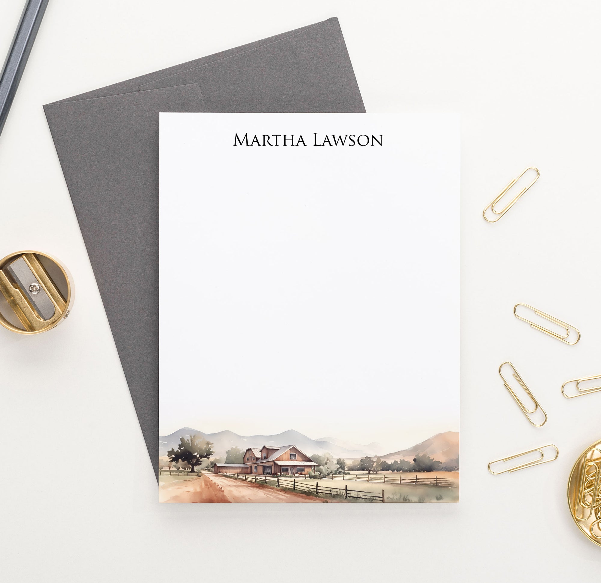 Sophisticated Farmhouse Landscape Stationery Cards