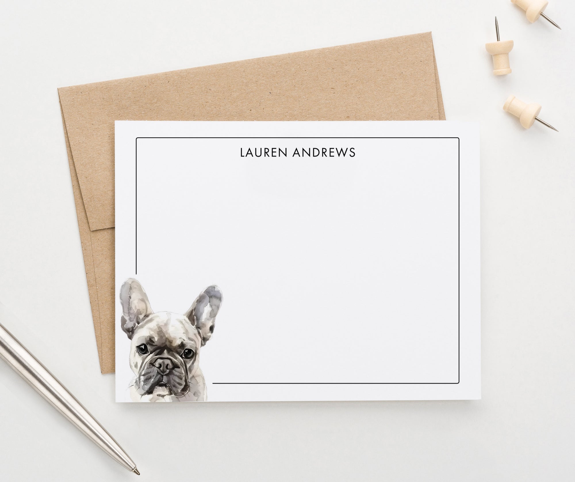 Personalized French Bulldog Notecards Or Choose Your Dog Breed