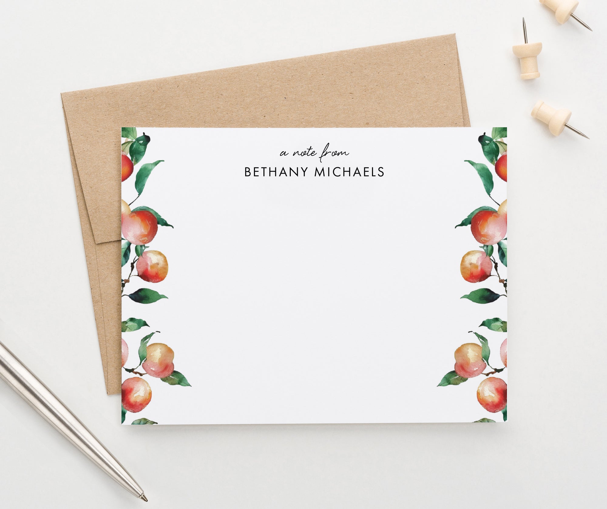 Summery Peach Fruit Personalized Stationery With Envelopes