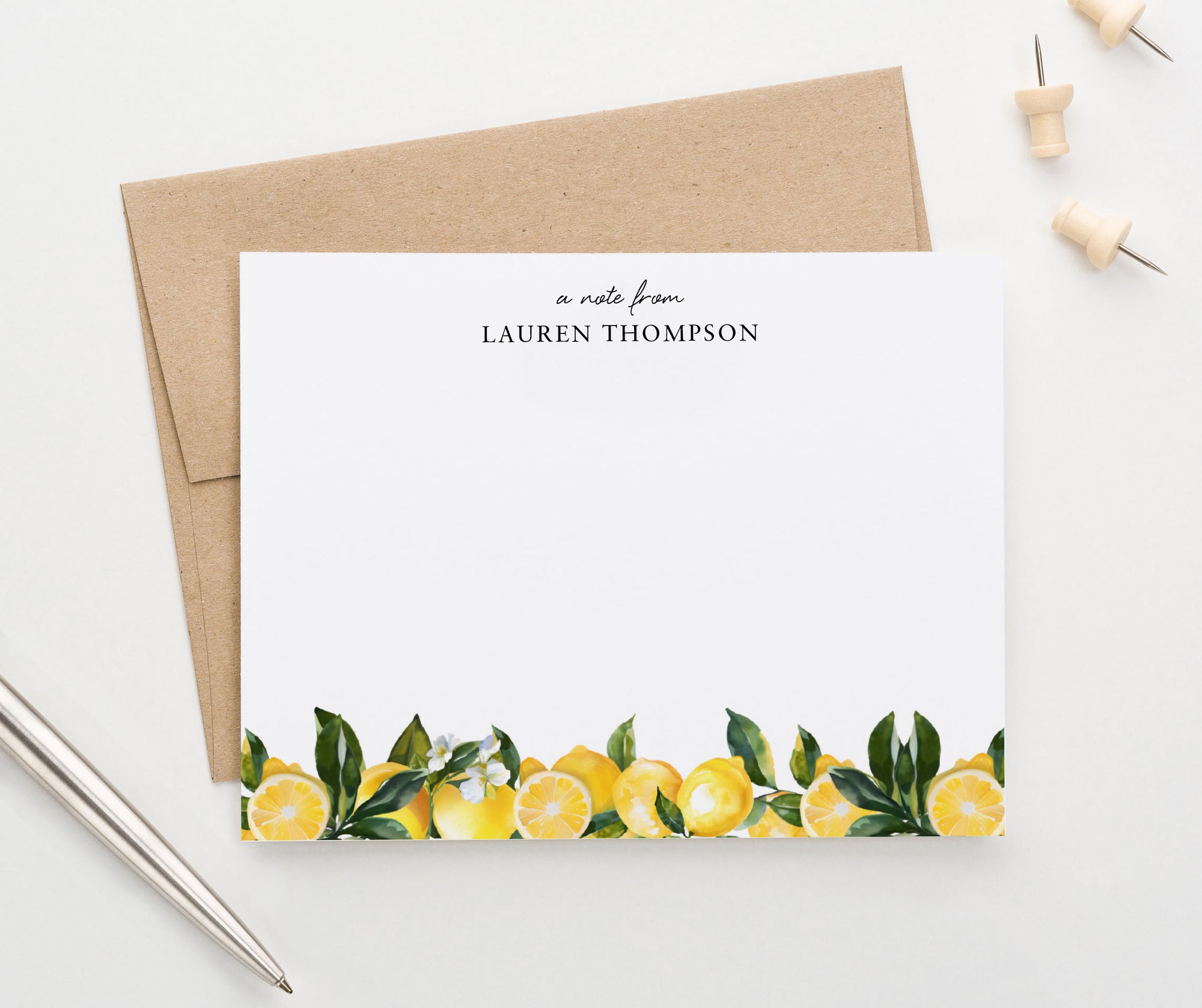 Watercolor Lemon Themed Personalized Stationery With Name