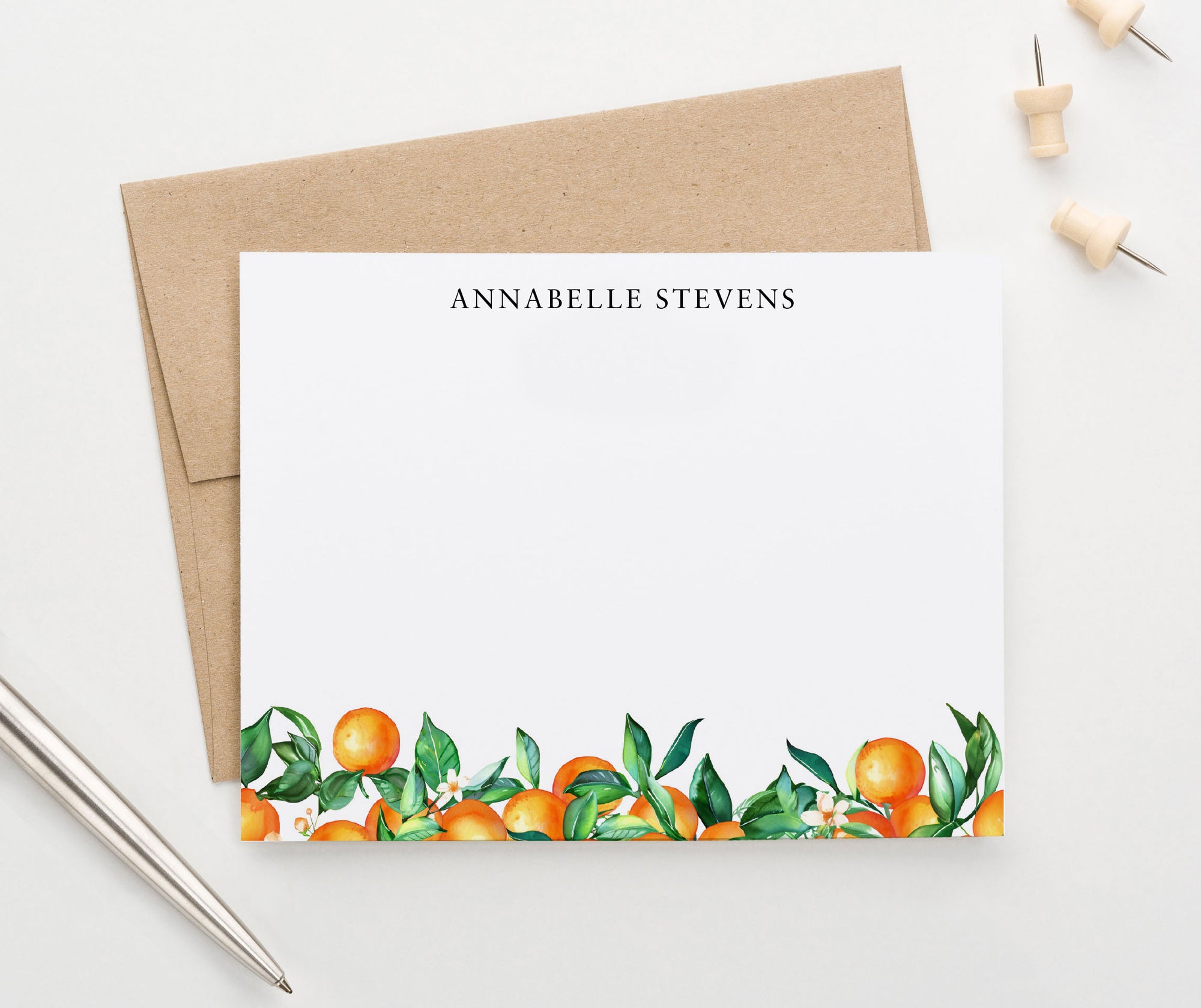 Watercolor Orange Blossom Personalized Stationery Cards 