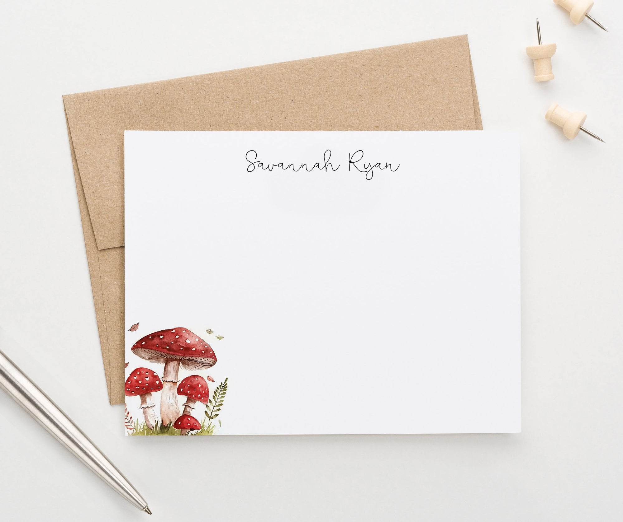 Vintage Custom Notecards And Envelopes With Mushrooms