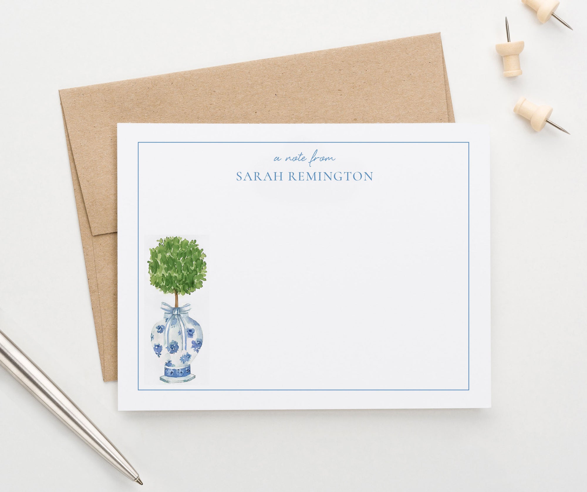 Botanical Personalized Topiary Notecards With Greenery