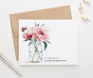 Folded Personalized Watercolor Pink Peony Notecards 