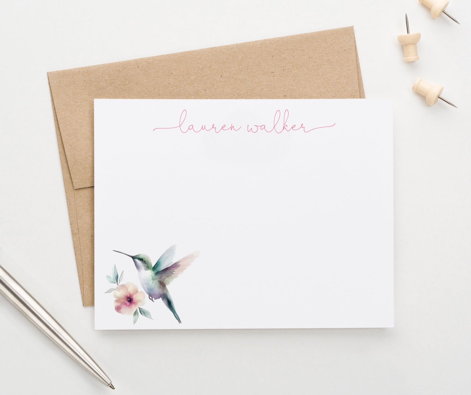 Colorful Personalized Hummingbird Watercolor Stationery 
