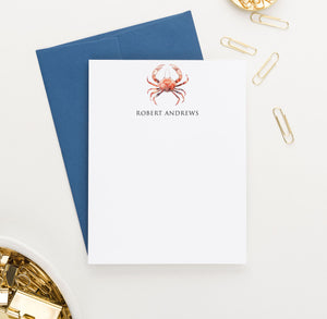 Watercolor Personalized Crab Design Stationery With Name