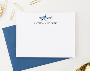 Personalized Watercolor Shark Stationery Note Cards