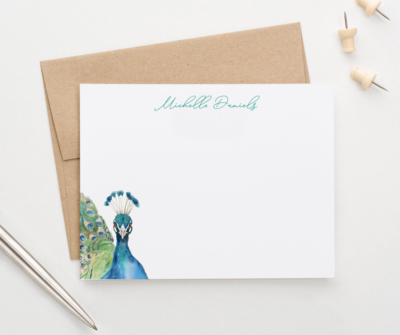Colorful Peacock Personalized Stationery Set For Adults