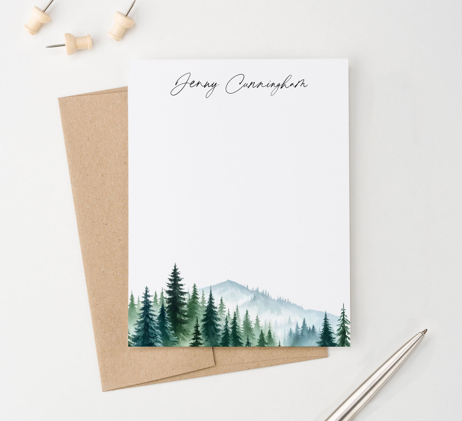 Rustic Watercolor Tree Stationery With Matching Envelopes