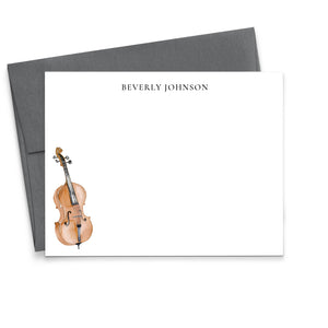 Classic Personalized Stationery Cards With Watercolor Violin 