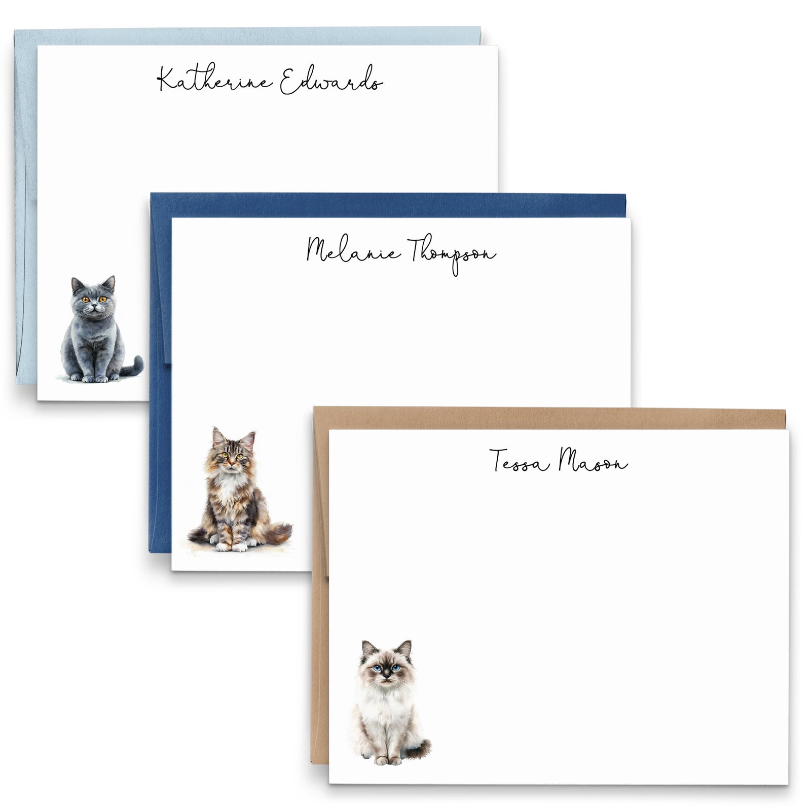 Elegant Personalized Cat Stationery Notecards With Envelopes