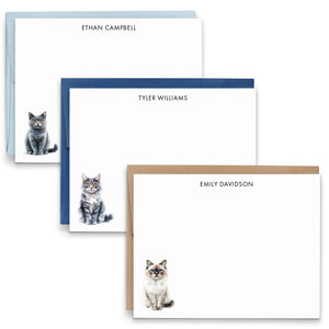 Watercolor Cat Stationery Note Cards Personalized With Name