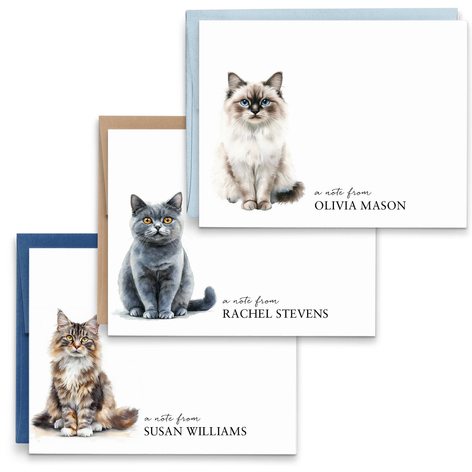Simple Personalised Cat Stationery Note Cards With Envelopes