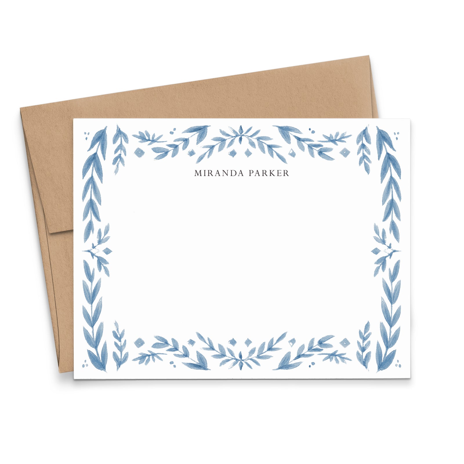 Blue Floral Personalized Note Cards With Name