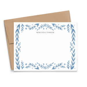 Blue Floral Personalized Note Cards With Name