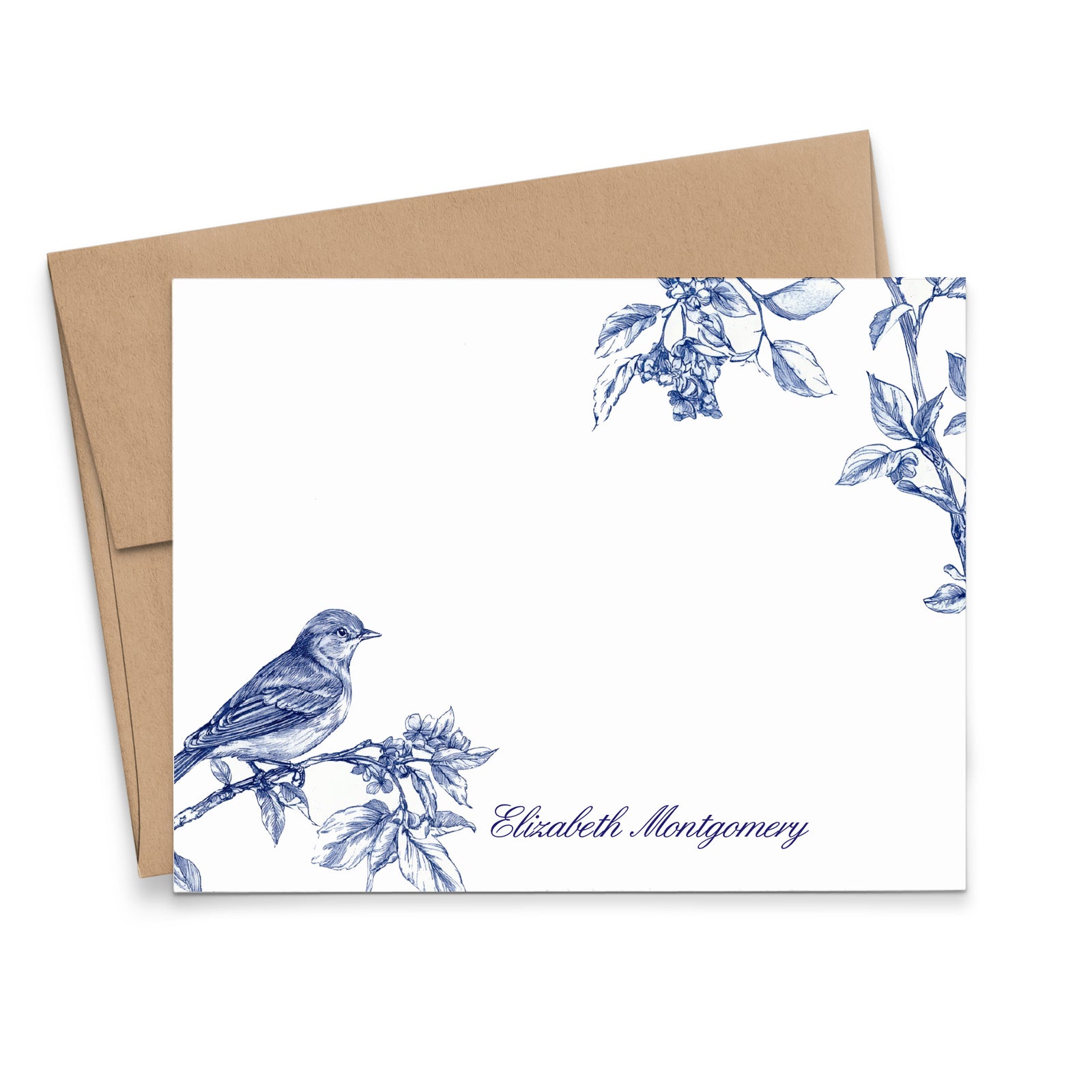 Personalized Chinoiserie Stationery Note Cards With Bird