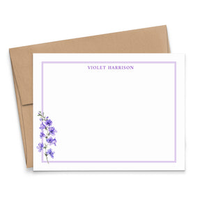 Purple Floral Stationery Notecards With Name