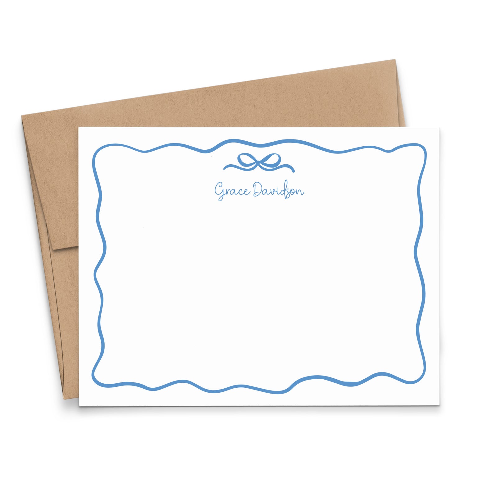 Personalized Blue Bow Stationery Note Cards