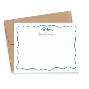Personalized Blue Bow Stationery Note Cards