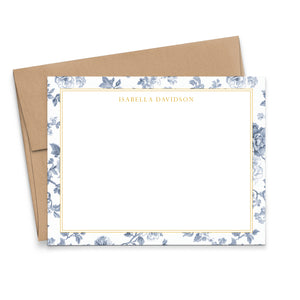 Blue Floral Border Personalized Stationery Note Cards