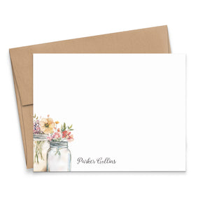 Mason Jar Floral Personalized Note Cards With Name