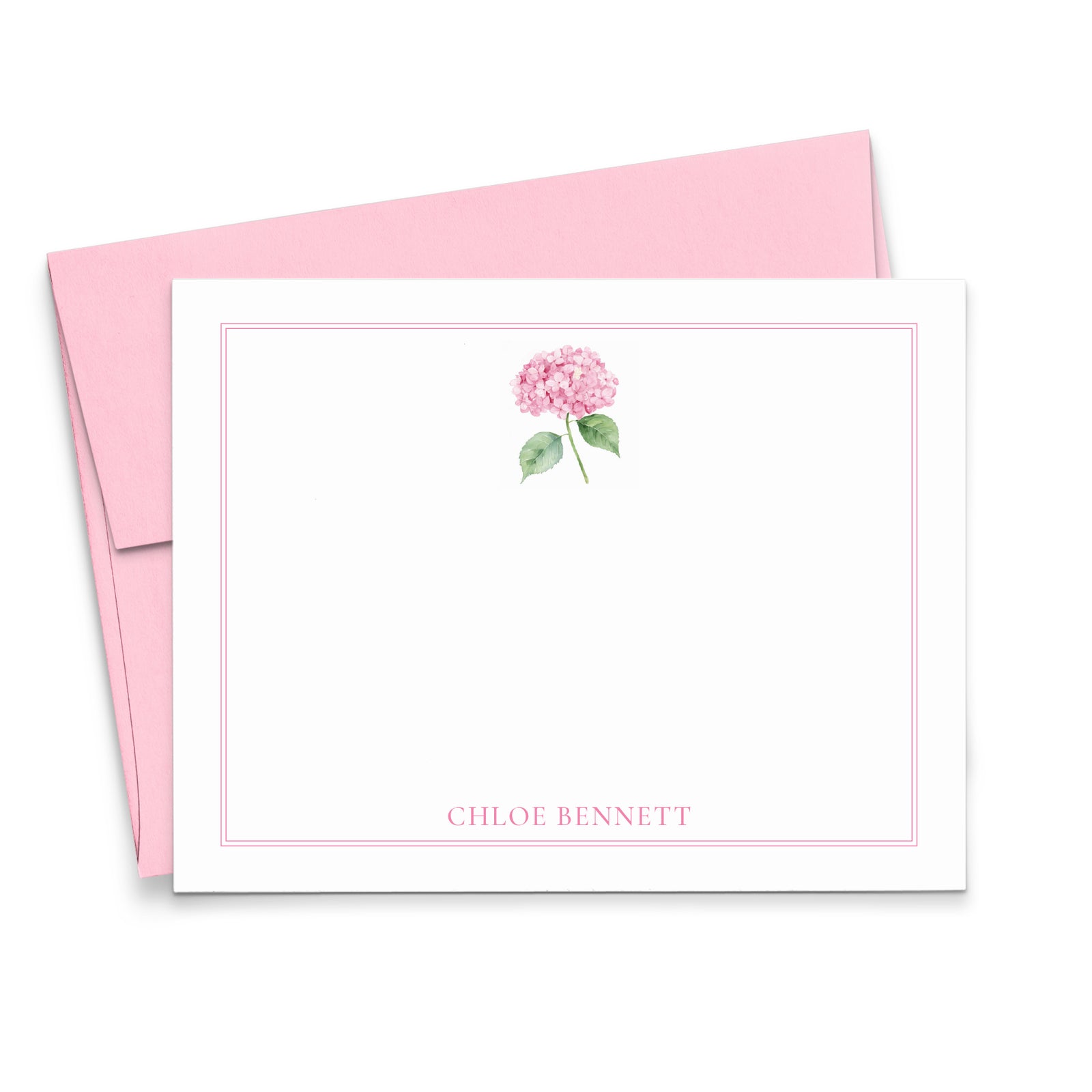 Pink Hydrangea Personalized Stationery Note Cards