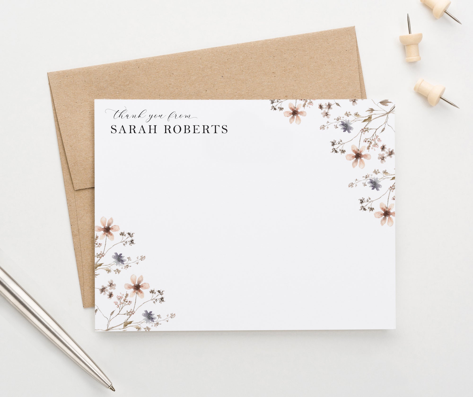 Pretty Thank You Cards With Wildflowers Custom