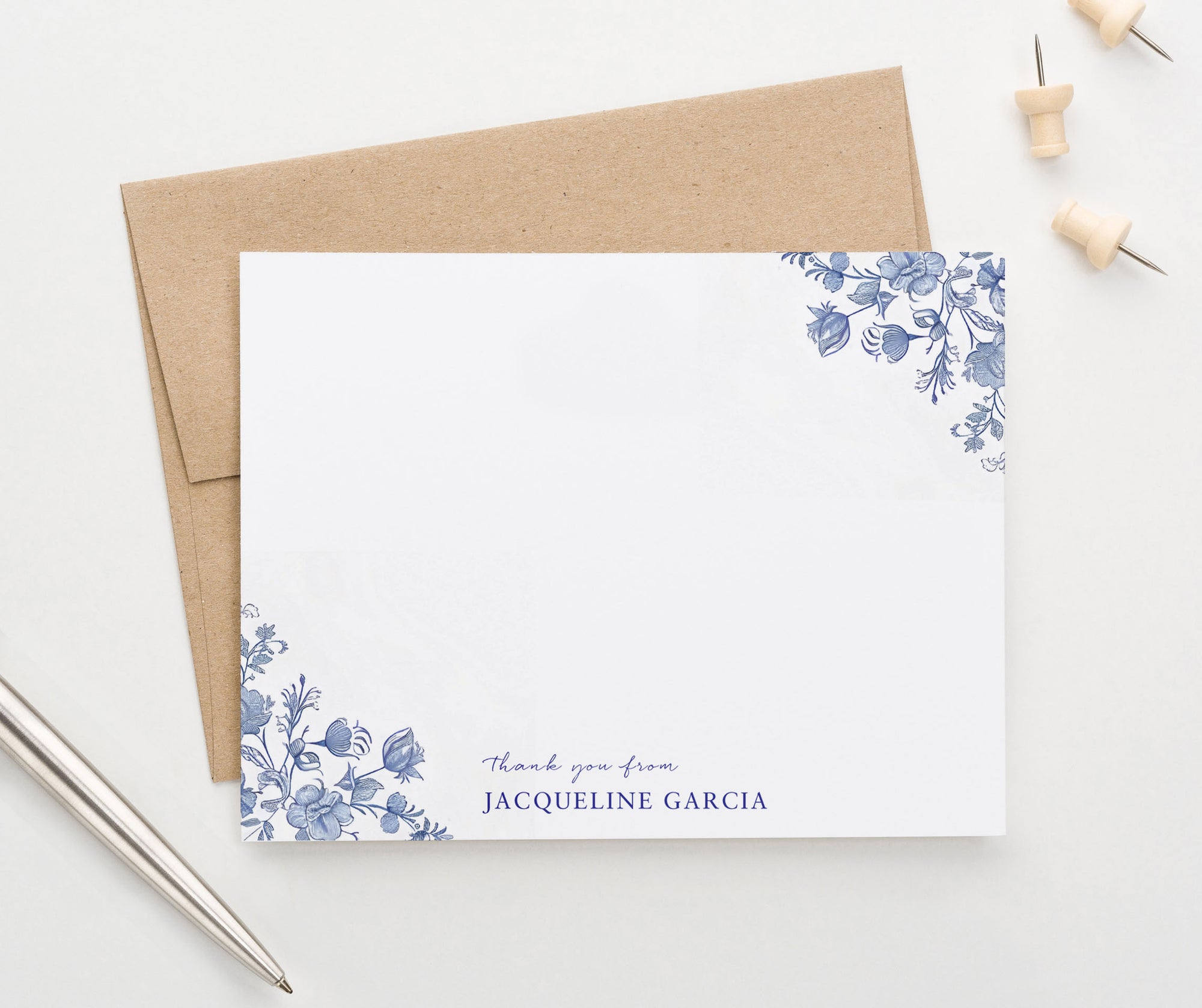 Personalized Chinoiserie Thank You Cards With Flowers