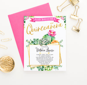 Succulent Quinceanera Invitations With Gold Personalized