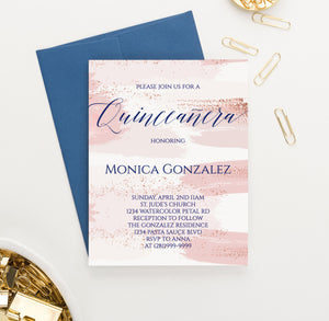 Watercolor Pink Quinceanera Invitations Customized
