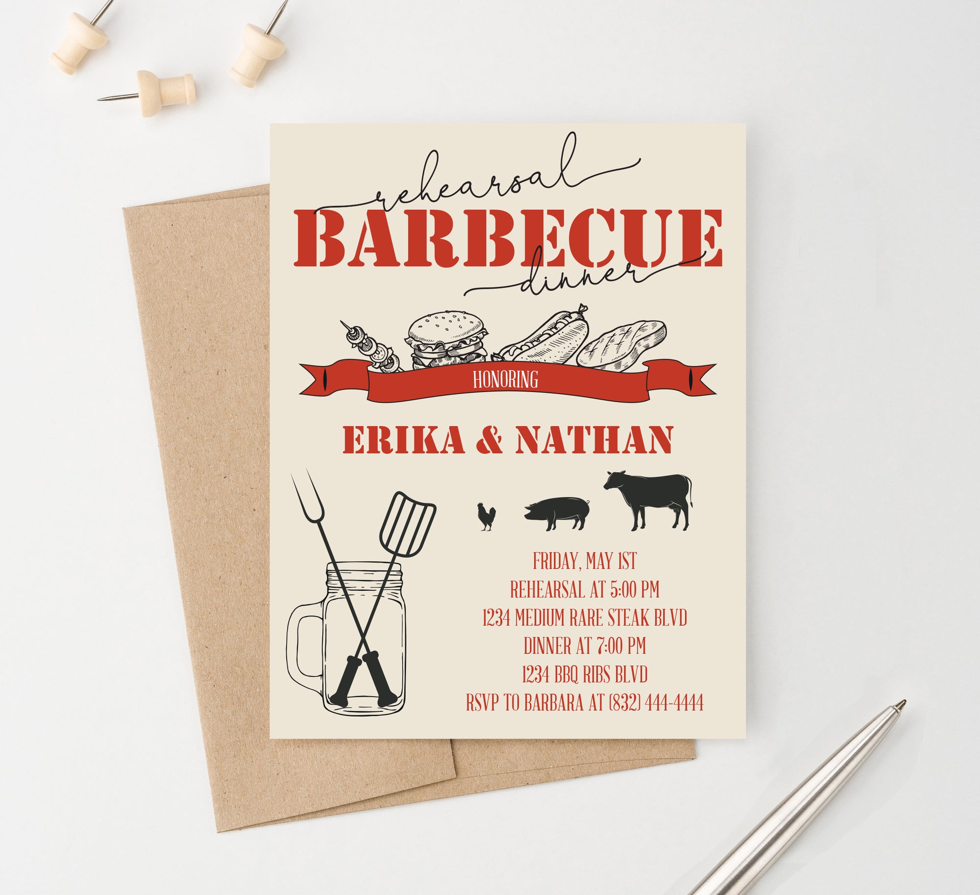 Personalized Bbq Rehearsal Dinner Invitations