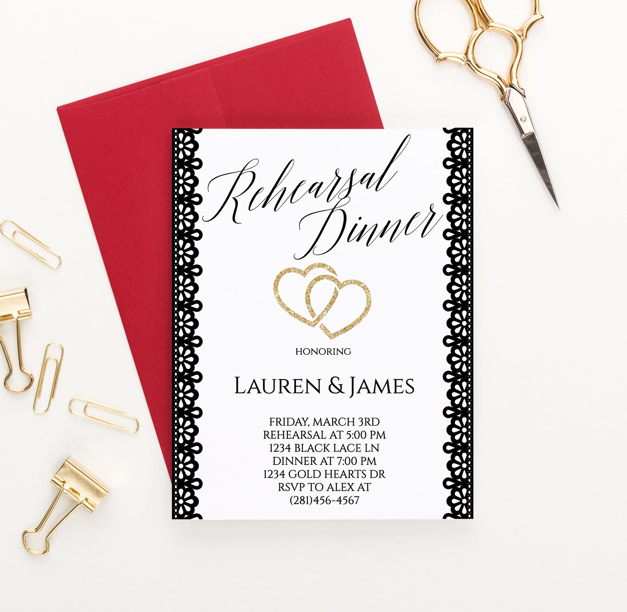 Black Lace Rehearsal Dinner Invitations Personalized