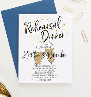 Champagne Glasses Rehearsal Dinner Invitations Personalized
