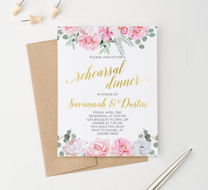 Custom Pink And White Floral Rehearsal Dinner Invitations