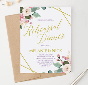 Personalized Modern Rehearsal Dinner Invitations With Floral Corners