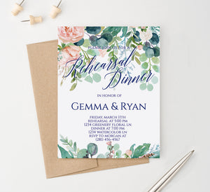 Personalized Greenery Wedding Rehearsal Dinner Invitations Watercolor