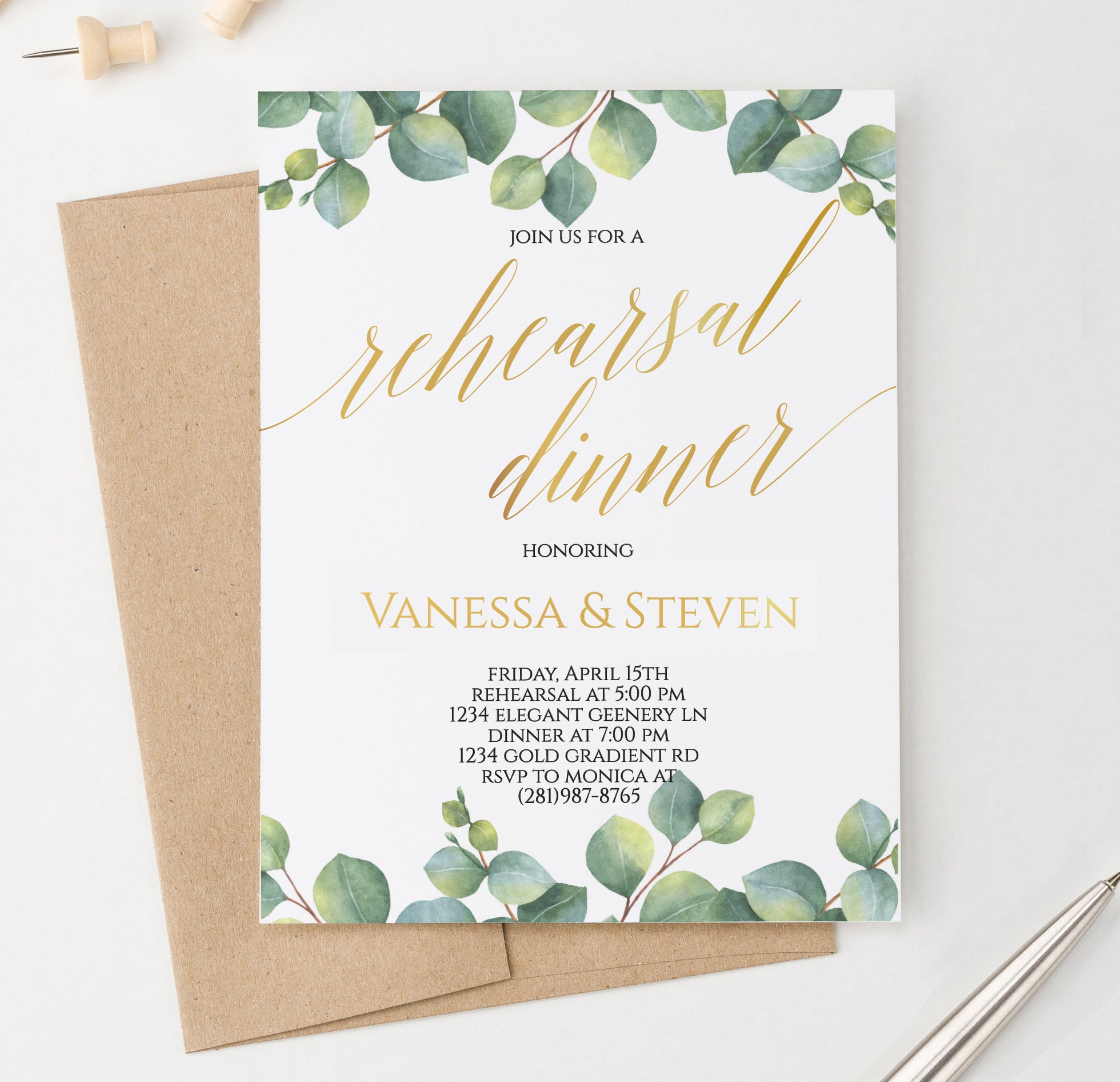 Personalized Greenery Rehearsal Dinner Invitations