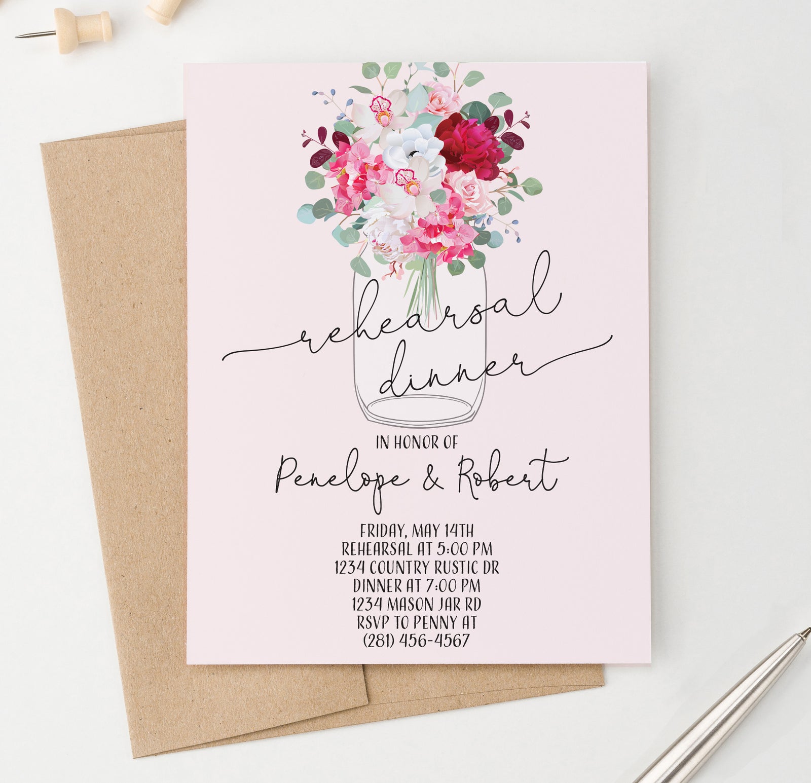 Rustic Mason Jar Rehearsal Dinner Invitations Personalized