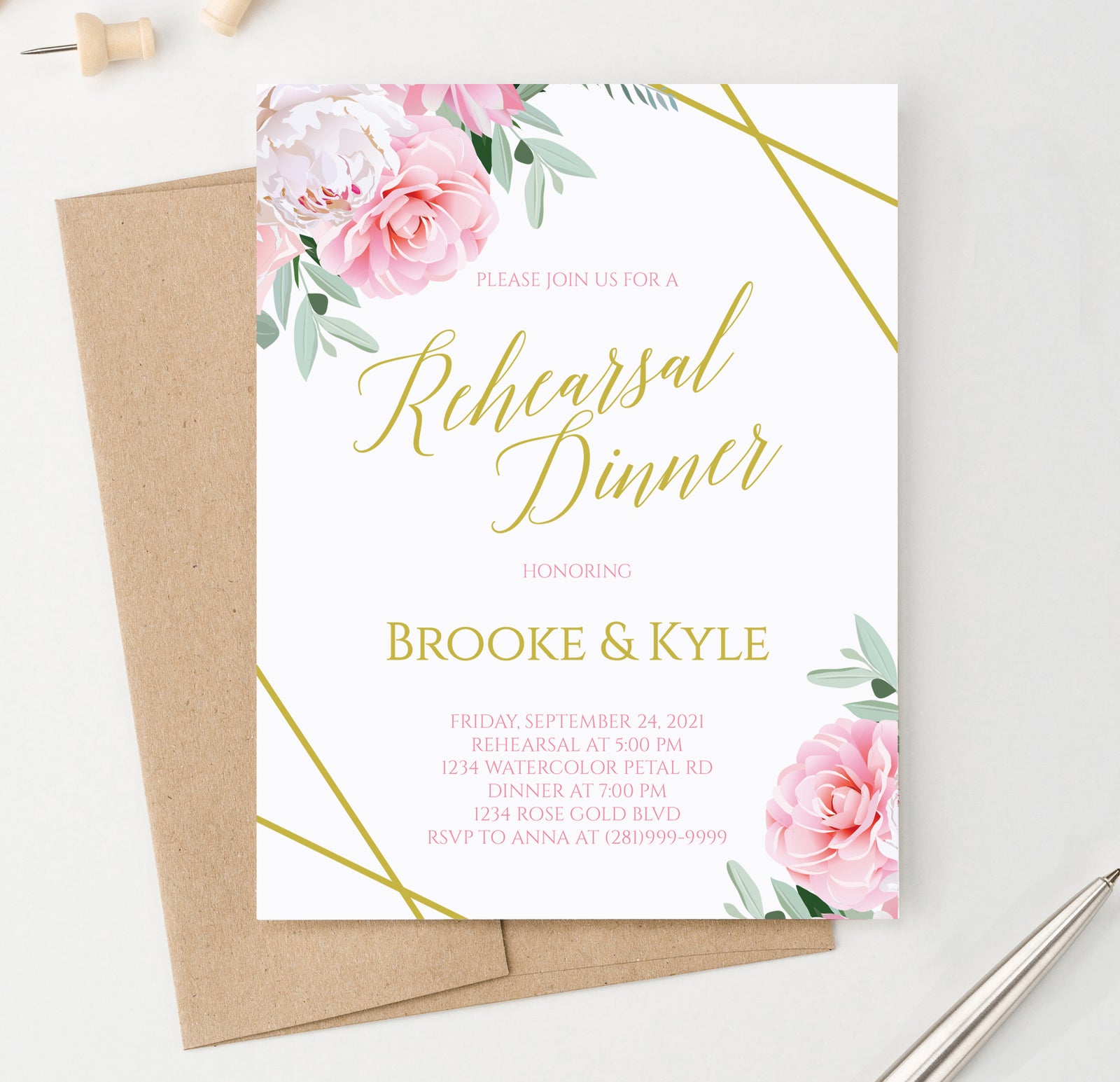 Floral Classic Wedding Rehearsal Dinner Invitations Customized