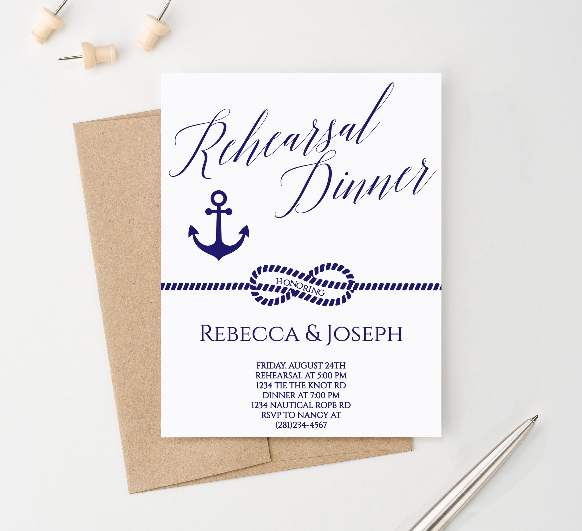 Customized Simple Nautical Rehearsal Dinner Invitations