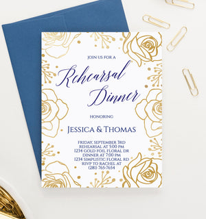 Gold Rose Wedding Rehearsal Dinner Invitations Personalized