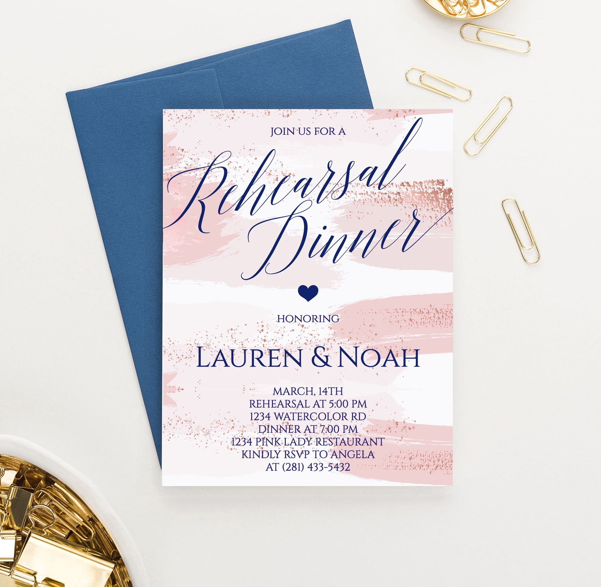 Watercolor Pink Rehearsal Dinner Invitations Customized