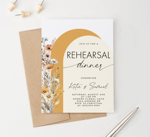 Boho Wildflower Fall Rehearsal Dinner Invitations With Arches